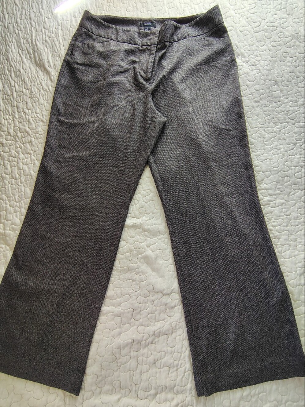 Alfani Women Brown Textured Trouser Pants Size 12 Wide Leg Stretch Hemmed